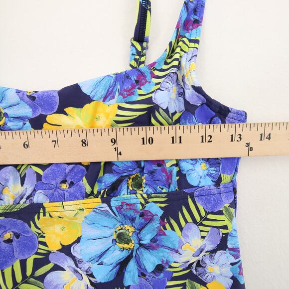 Lands End Tankini Top Purple Blue Yellow Floral Scoop Neck Underwire Bra Size 2P - Picture 5 of 9